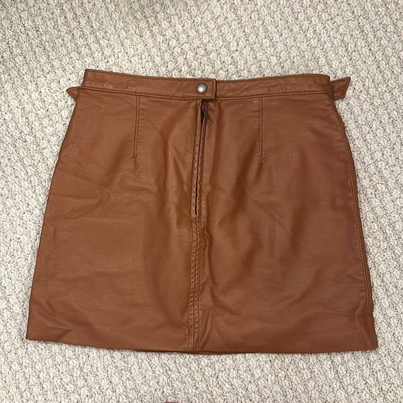 Free People Faux Leather Camel Tan Mini Skirt - Picture 4 of 11